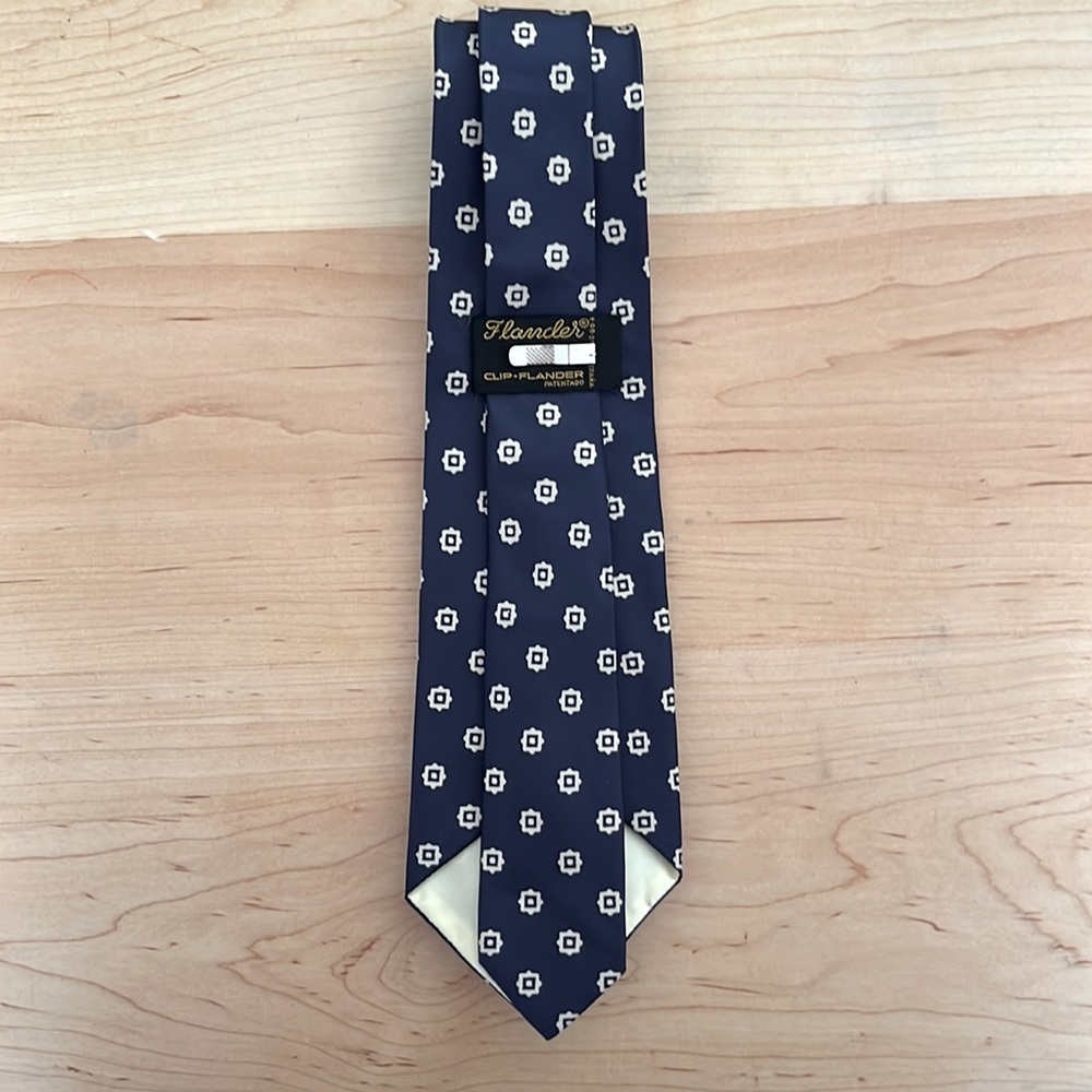 Vintage Flander Tie, Navy Blue with White Pattern